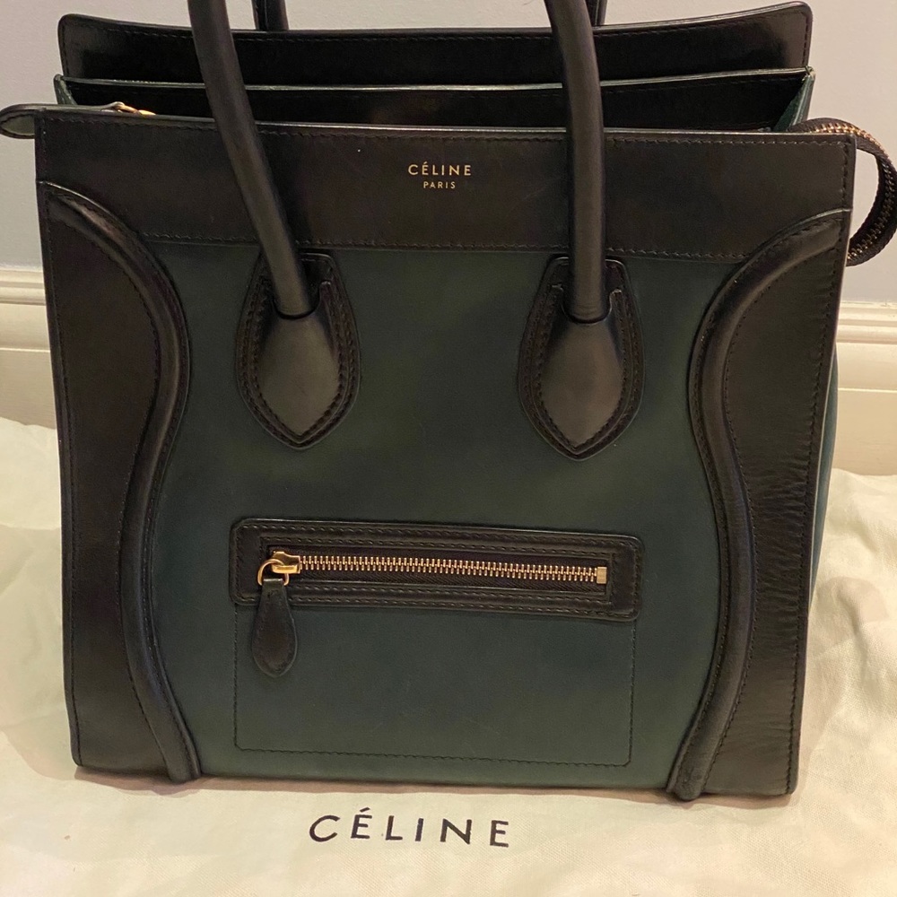 CELINE Mini Luggage Tote - Bicolor Black & Emerald Green Calfskin - Picture 8 of 9